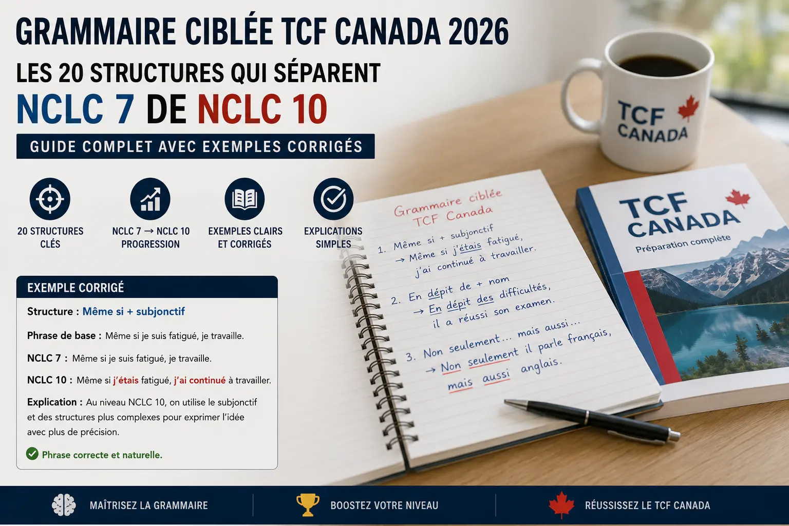 Grammaire Ciblée TCF Canada 2026 : Les 20 Structures qui Séparent NCLC 7 de NCLC 10 — Guide Complet avec Exemples Corrigés