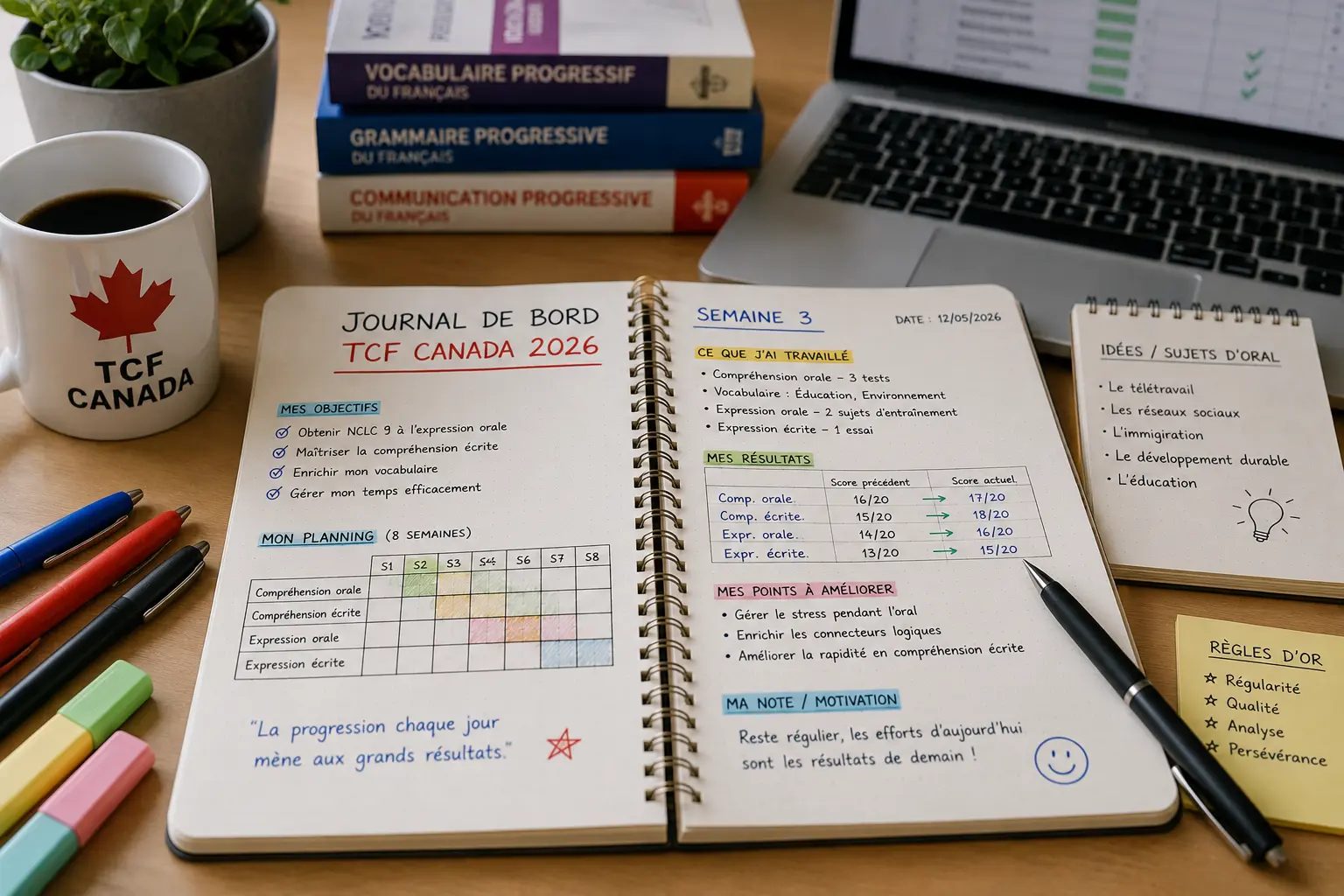 Journal de Bord TCF Canada 2026 : Comment Tenir un Carnet de Progression qui Accélère Vos Résultats de 40% en 8 Semaines